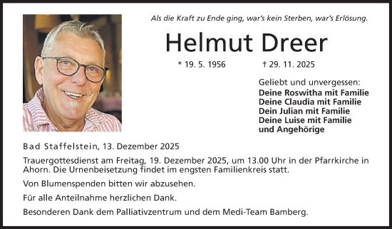 Traueranzeige von Helmut Dreer von Neue Presse Coburg