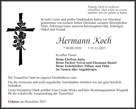 Traueranzeige von Hermann Koch von Südthüringer Presse