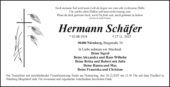 Traueranzeige von Hermann Schäfer von Neue Presse Coburg