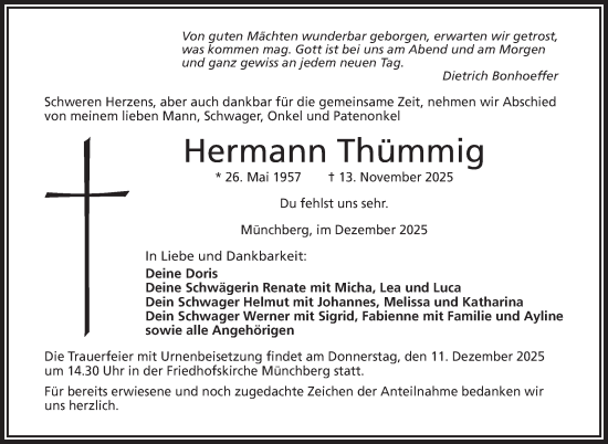Traueranzeige von Hermann Thümmig von Frankenpost