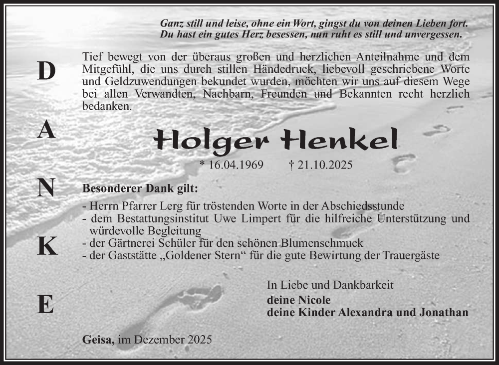  Traueranzeige für Holger Henkel vom 19.12.2025 aus Südthüringer Presse