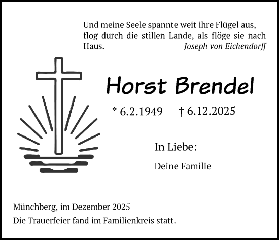 Traueranzeige von Horst Brendel von Frankenpost