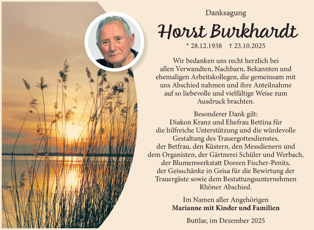  Traueranzeige für Horst Burkhardt vom 20.12.2025 aus Südthüringer Presse