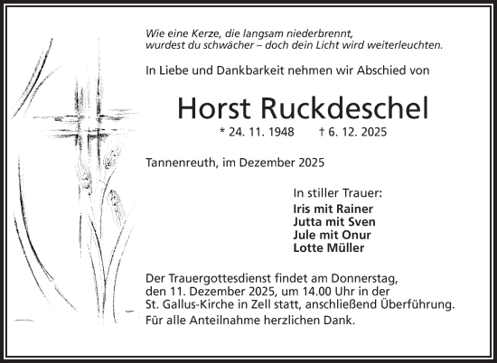 Traueranzeige von Horst Ruckdeschel von Frankenpost