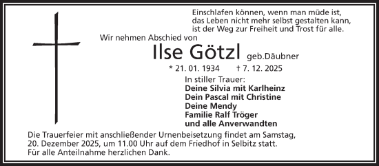 Traueranzeige von Ilse Götzl von Frankenpost