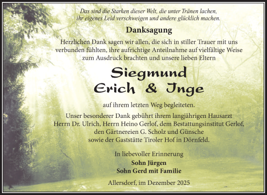 Traueranzeige von Inge Siegmund von Südthüringer Presse