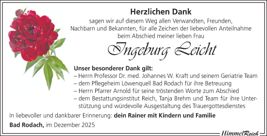 Traueranzeige von Ingeburg Leicht von Neue Presse Coburg