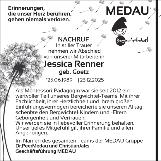Traueranzeige von Jessica Renner von Neue Presse Coburg
