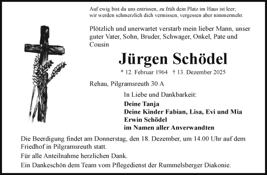Traueranzeige von Jürgen Schödel von Frankenpost