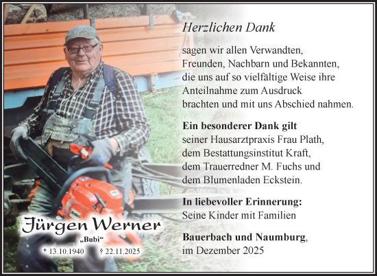 Traueranzeige von Jürgen Werner von Südthüringer Presse