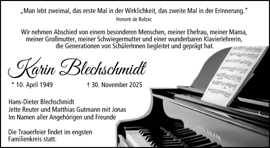 Traueranzeige von Karin Blechschmidt von Südthüringer Presse