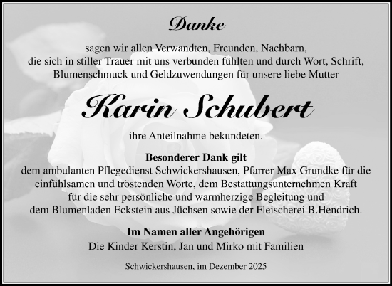 Traueranzeige von Karin Schubert von Südthüringer Presse
