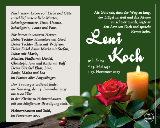 Traueranzeige von Leni Koch von Südthüringer Presse