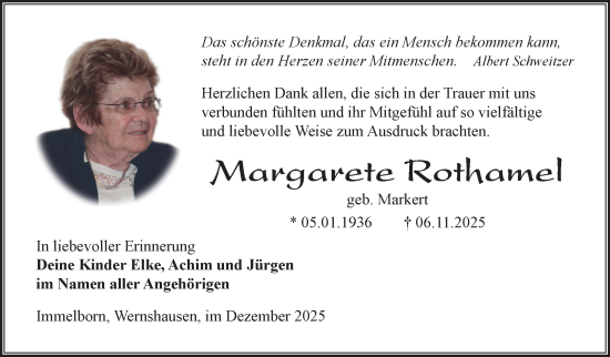 Traueranzeige von Margarete Rothamel von Südthüringer Presse