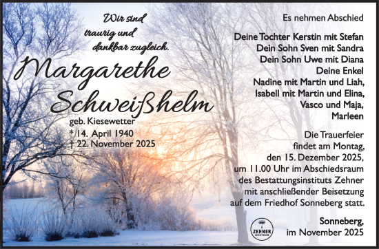 Traueranzeige von Margarethe Schweißhelm von Südthüringer Presse