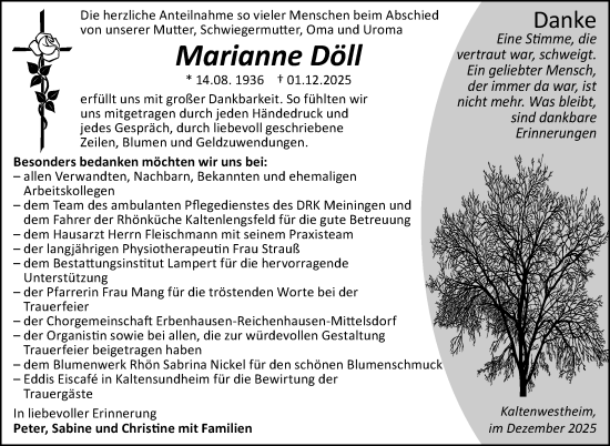 Traueranzeige von Marianne Döll von Südthüringer Presse