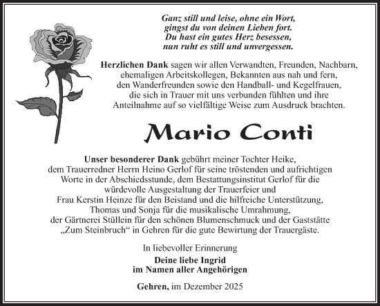 Traueranzeige von Mario Conti von Südthüringer Presse