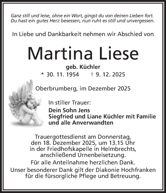 Traueranzeige von Martina Liese von Frankenpost