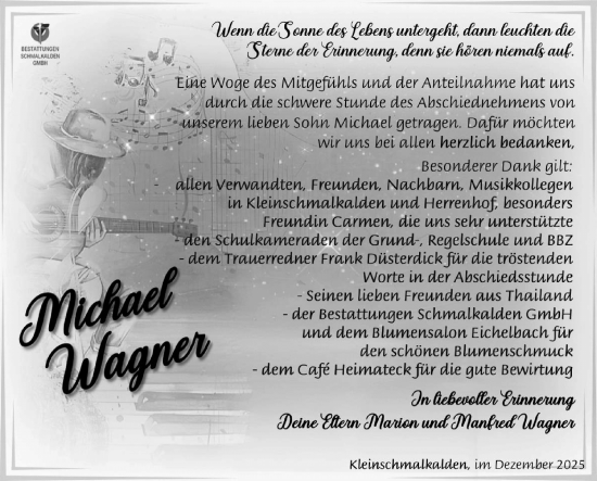 Traueranzeige von Michael Wagner von Südthüringer Presse