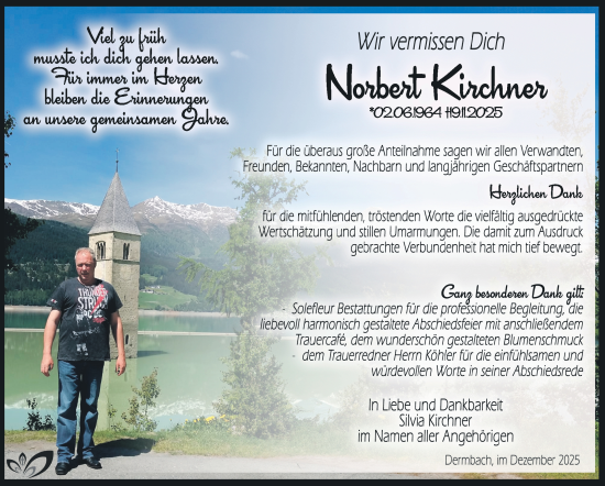 Traueranzeige von Norbert Kirchner von Südthüringer Presse