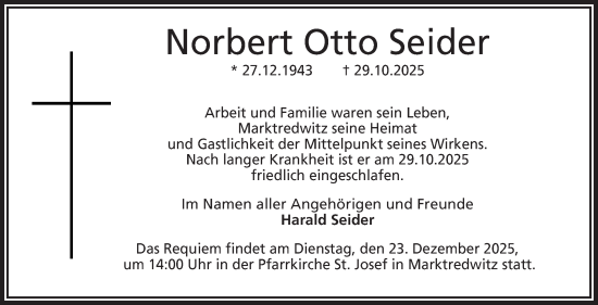 Traueranzeige von Norbert Otto Seider von Frankenpost