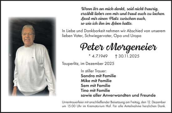 Traueranzeige von Peter Morgeneier von Frankenpost