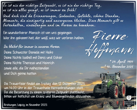 Traueranzeige von Pierre Hoffmann von Südthüringer Presse