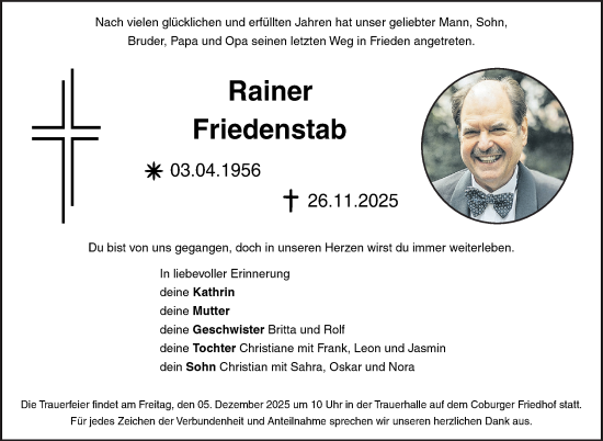 Traueranzeige von Rainer Friedenstab von Neue Presse Coburg