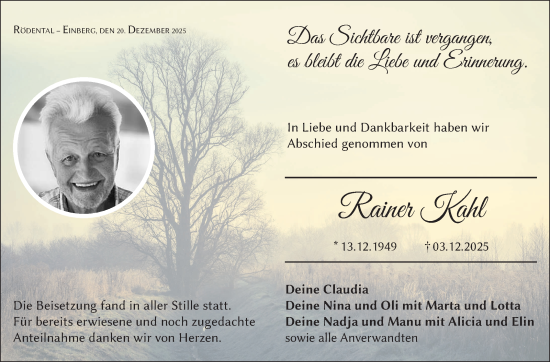 Traueranzeige von Rainer Kahl von Neue Presse Coburg