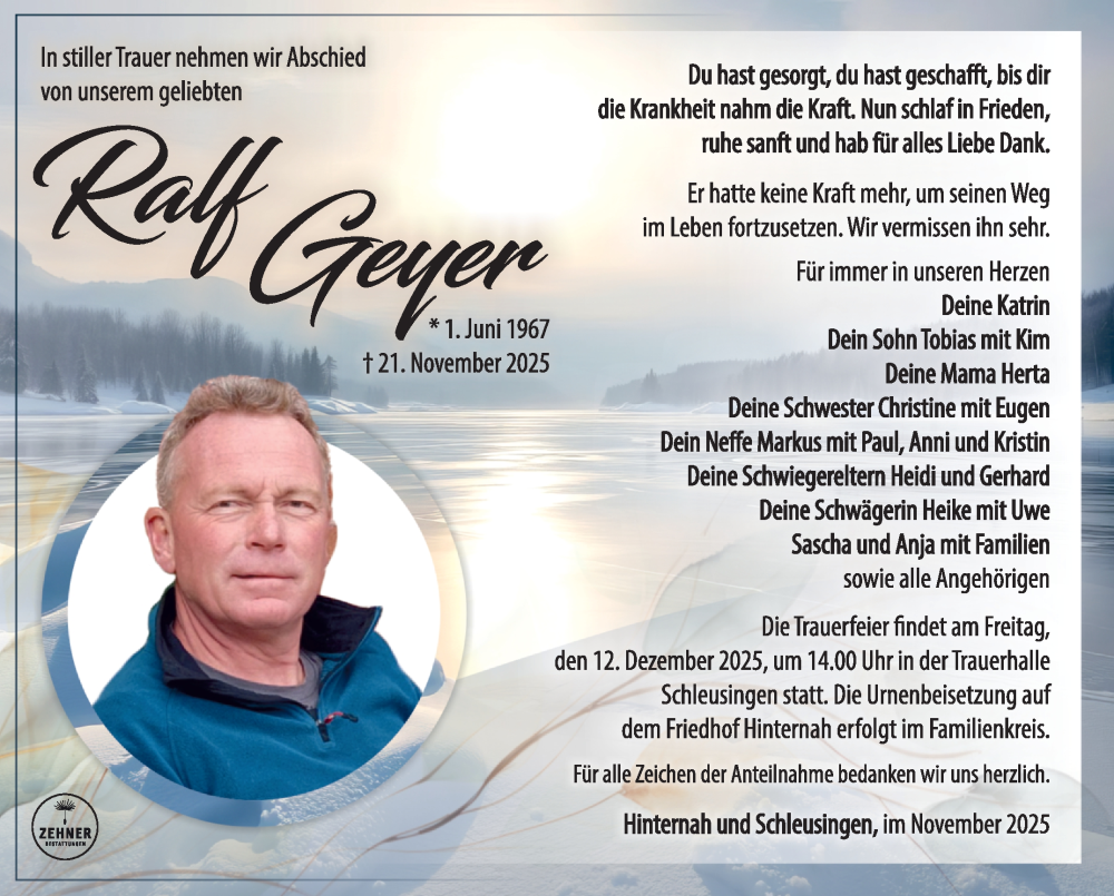  Traueranzeige für Ralf Geyer vom 06.12.2025 aus Südthüringer Presse