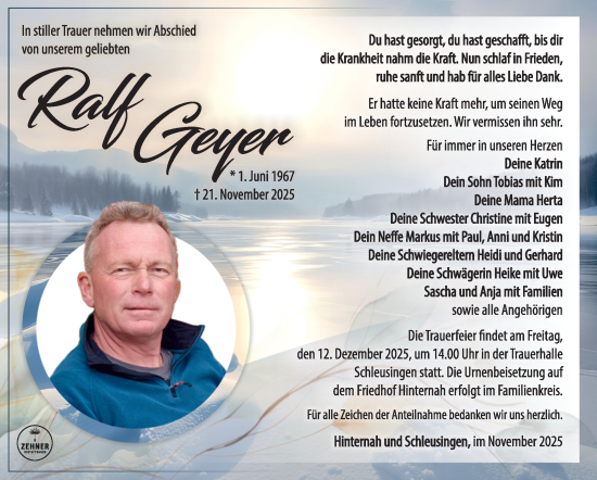 Traueranzeige von Ralf Geyer von Südthüringer Presse