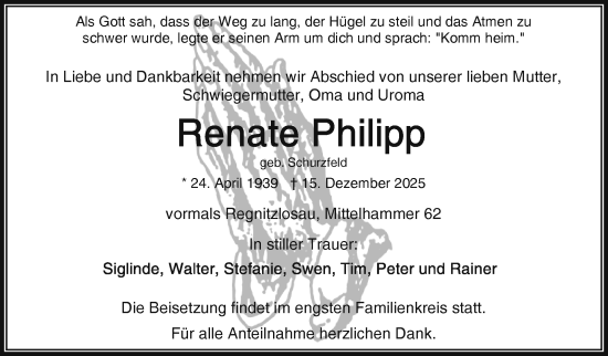 Traueranzeige von Renate Philipp von Frankenpost
