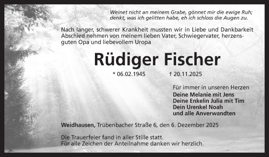 Traueranzeige von Rüdiger Fischer von Neue Presse Coburg