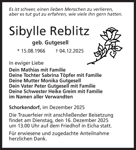 Traueranzeige von Sibylle Reblitz von Neue Presse Coburg