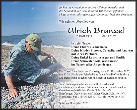 Traueranzeige von Ulrich Brunzel von Südthüringer Presse