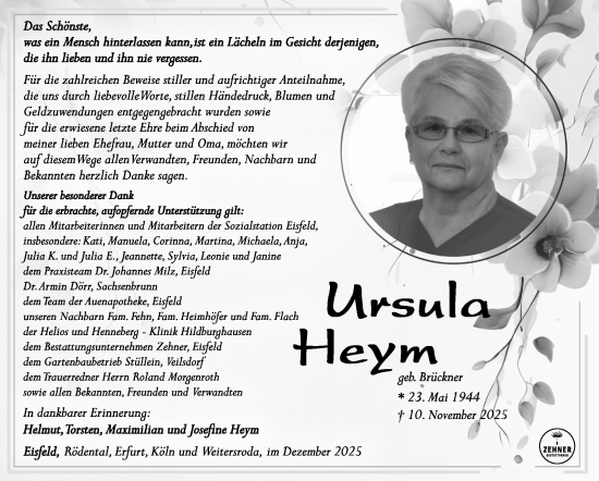 Traueranzeige von Ursula Heym von Südthüringer Presse