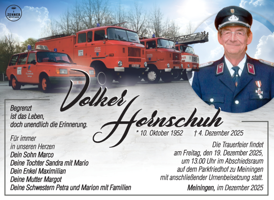 Traueranzeige von Volker Hornschuh von Südthüringer Presse