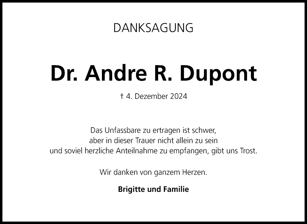  Traueranzeige für Andre Dupont vom 01.02.2025 aus Neue Presse Coburg