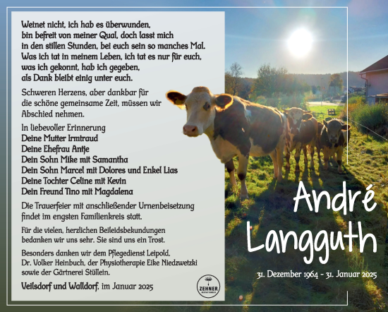 Traueranzeige von Andre Langguth von Südthüringer Presse