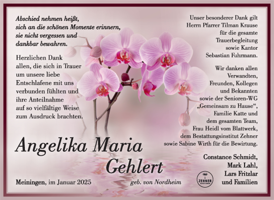 Traueranzeige von Angelika Gehlert von Südthüringer Presse