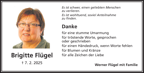Traueranzeige von Brigitte Flügel von Frankenpost