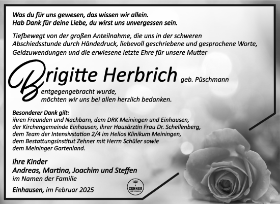 Traueranzeige von Brigitte Herbrich von Südthüringer Presse