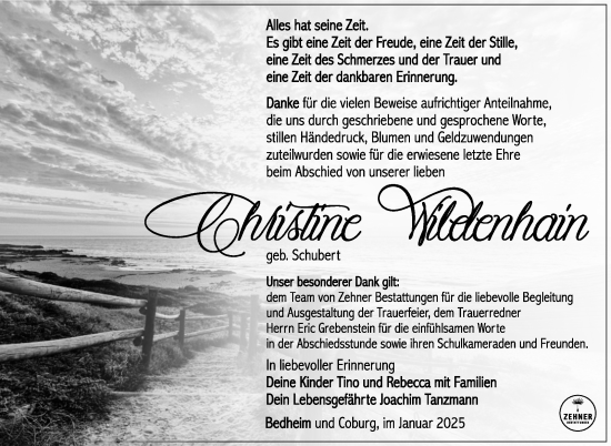 Traueranzeige von Christine Wildenhain von Südthüringer Presse