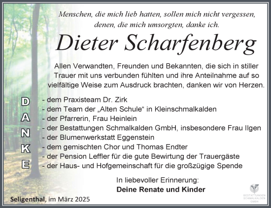 Traueranzeige von Dieter Scharfenberg von Südthüringer Presse