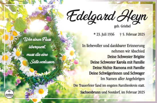 Traueranzeige von Edelgard Heyn von Südthüringer Presse