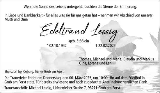 Traueranzeige von Edeltraud Lessig von Neue Presse Coburg