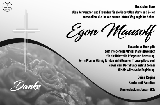 Traueranzeige von Egon Mausolf von Südthüringer Presse