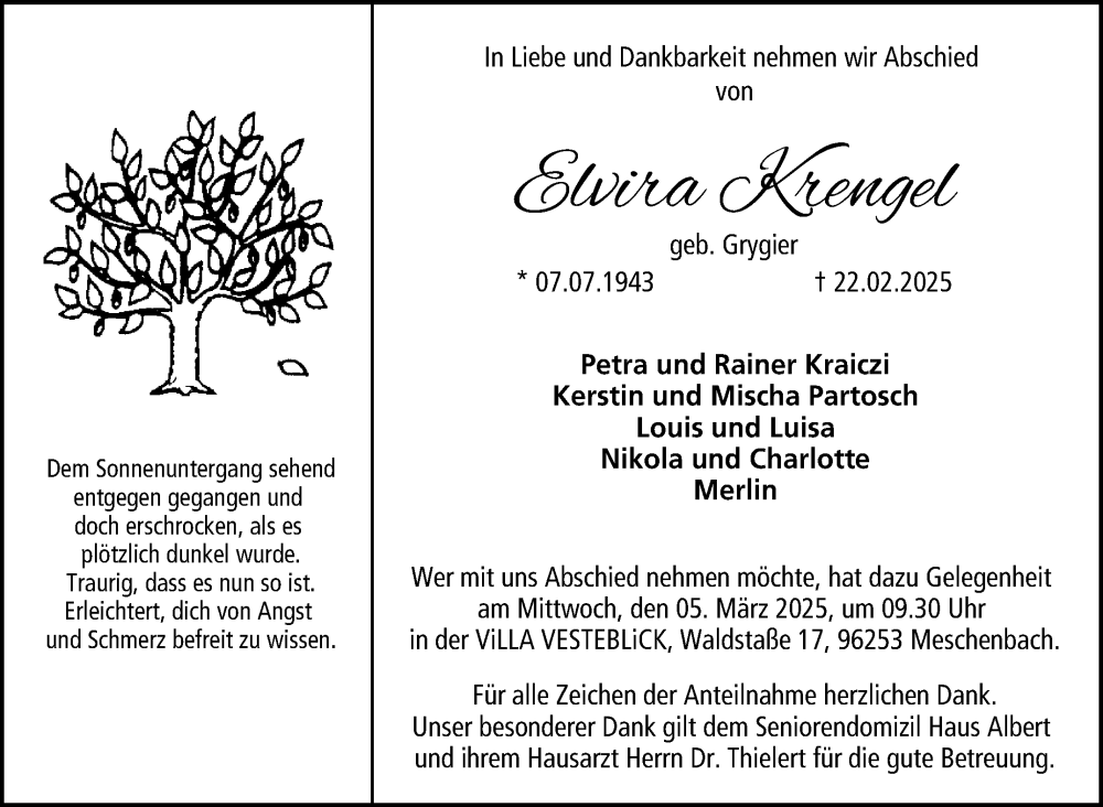  Traueranzeige für Elvira Krengel vom 01.03.2025 aus Neue Presse Coburg