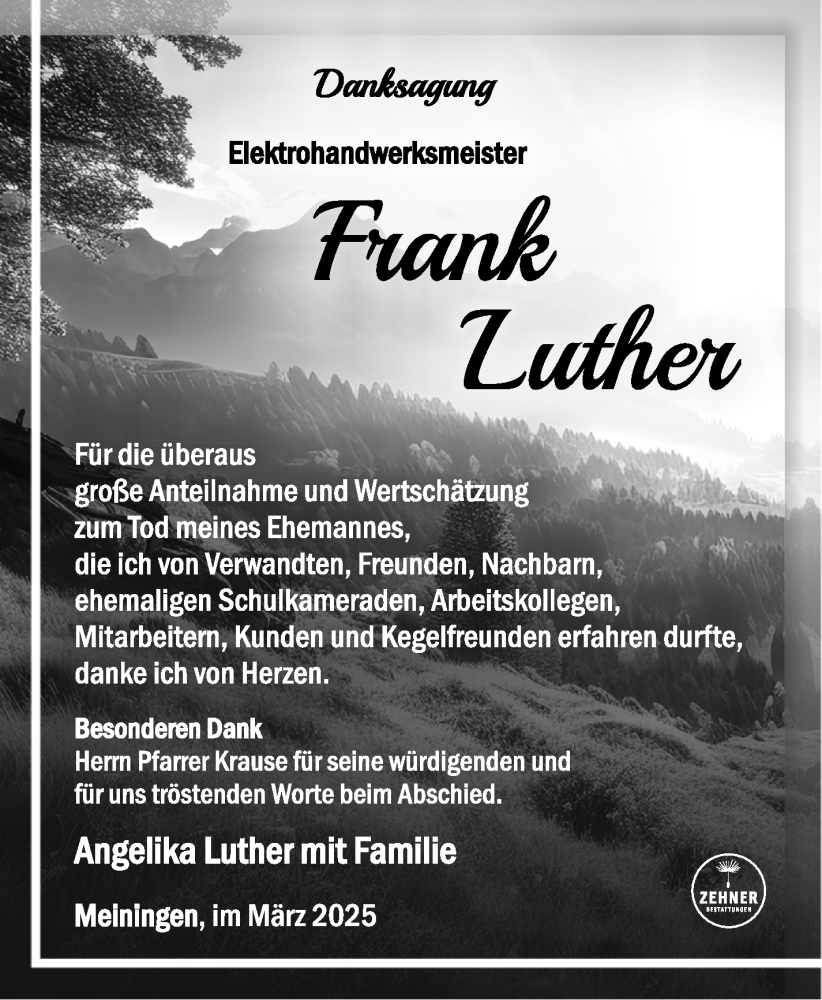  Traueranzeige für Frank Luther vom 01.03.2025 aus Südthüringer Presse