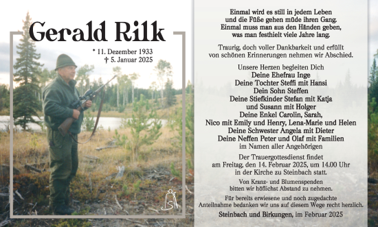 Traueranzeige von Gerald Rilk von Südthüringer Presse